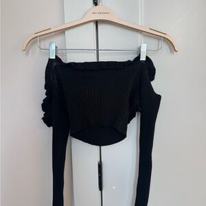 Reformation Black Ribbed Off-Shoulder Top